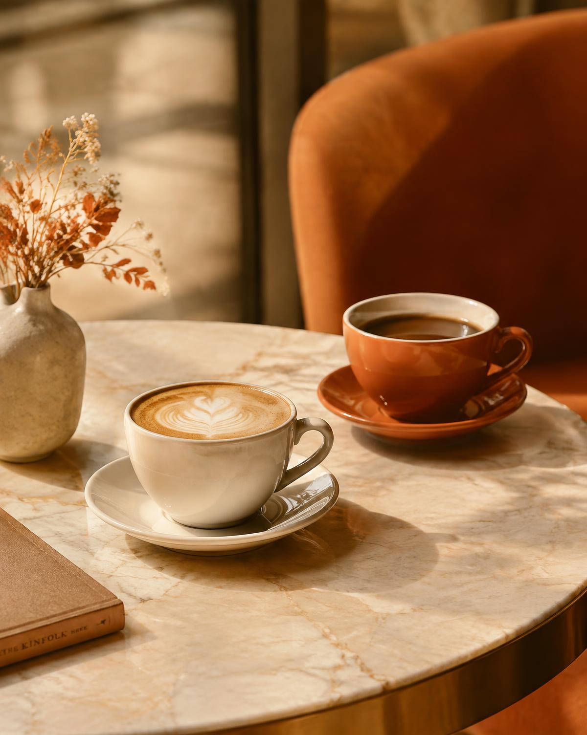 Two coffees on a café table